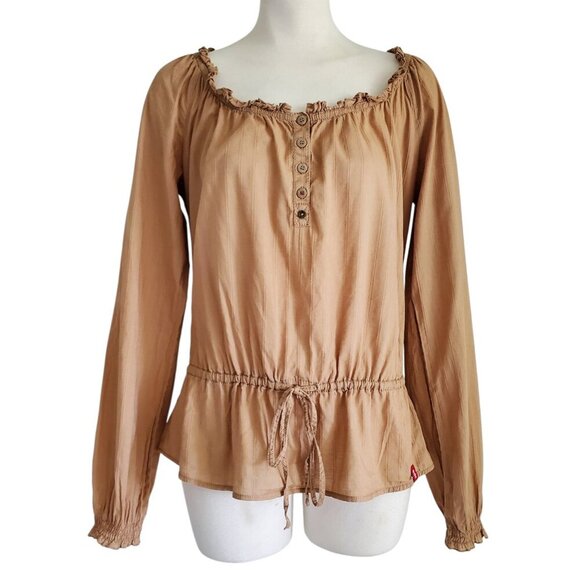 EDC by Esprit NWOT - Y2K Peasant Long Sleeve Earthy Tan Blouse Size L - Picture 1 of 14